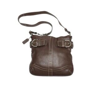 Auth Coach 1452 Shoulder Bag Leather Soft Duffle Brown Diagonal Women